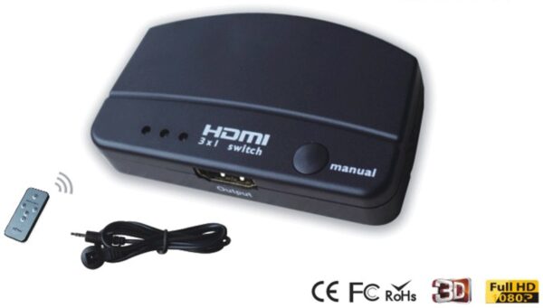 HDMI переключатель 3x1 IR удлинителем и пультом дистанционного управления-0