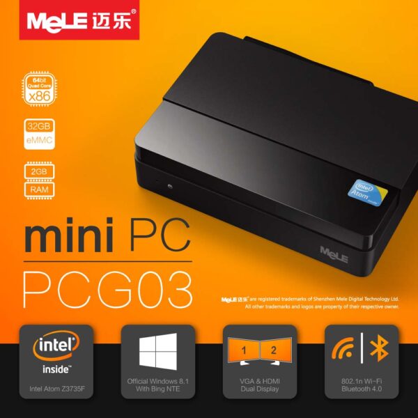 Mini PC MeLE PCG03 czterordzeniowy HTPC z Intel Atom Z3735F, 2GB RAM, 1080P HDMI 1.4, VGA, LAN, WiFi, Bluetooth, Windows 10-0