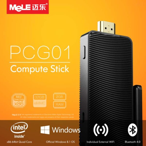 Безвентиляторний Міні-ПК Intel Compute Stick MeLE PCG01, чотириядерний Atom Z3735F, 2GB DDR3, 32GB, Wi-Fi, EMMC, HDMI, Bluetooth, ліцензована Windows 10-0