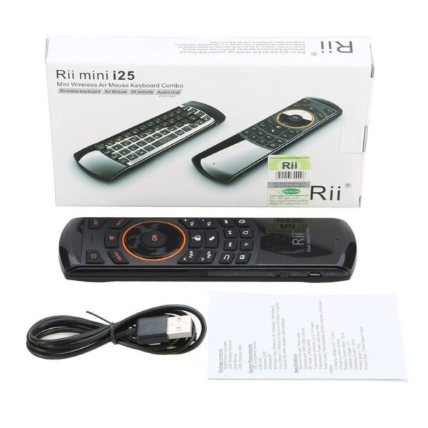 Fly Air Mouse Keyboard & Infrared Remote Control Riitek RII K25A RT-MWK25A 2.4Ghz, Audio Chat, for TV BOX, PC, Games, Black-6365