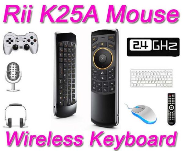 Fly Air Mouse Keyboard & Infrared Remote Control Riitek RII K25A RT-MWK25A 2.4Ghz, Audio Chat, for TV BOX, PC, Games, Black-6355