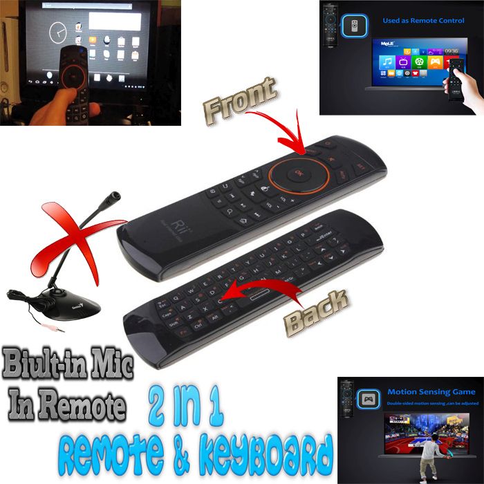 Fly Air Mouse Keyboard & Infrared Remote Control Riitek RII K25A RT-MWK25A 2.4Ghz, Audio Chat, for TV BOX, PC, Games, Black-6356