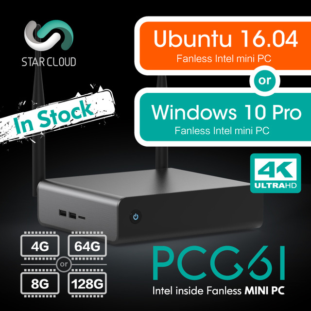 Mini PC Star Cloud PCG61 Windows 10 Pro or Ubuntu Braswell Celeron N3150 DDR3 SSD 1000M LAN 5G WiFi HDMI VGA-0