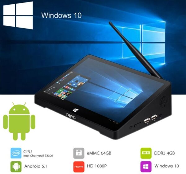 Mini PC PIPO X10 Pro 10.8 inch with Windows 10 Android 5.1 TV Box Z8350 Quad Core Mini Box 4G RAM 64G ROM HDMI Media Box BT Dual OS-0