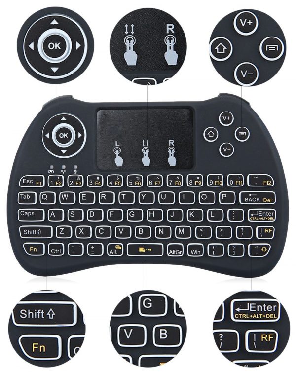 Hand-held Wireless QWERTY Keyboard with Backlight H9 Mini, black-8246