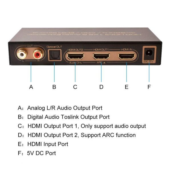 HDMI Switcher/Splitter 1x2 with audio extractor Toslink/RCA 4K-8586