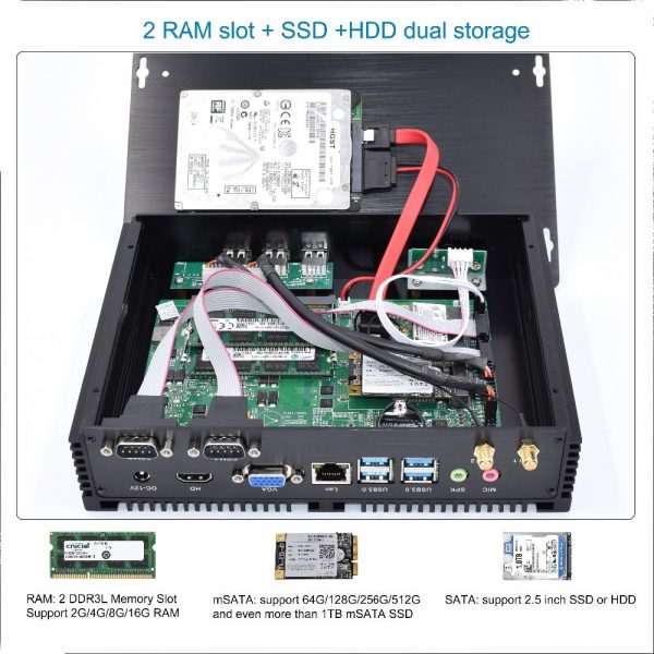 Industrial mini PC with Intel i5 DDR3L, mSATA SSD, VGA, HDMI, 2xRS232, WiFi, BT-8619