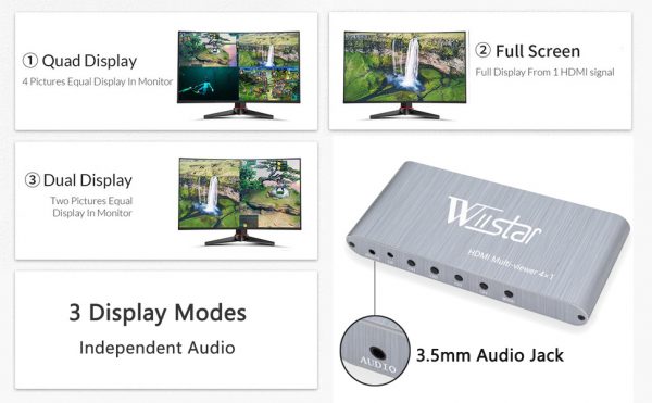 HDMI Quad Multi-Viewer Wiistar 4x1 1080p 3D for PS4 PC STB DVD Security Camera-9411