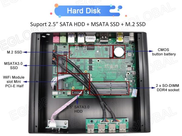 Industrial fanless mini PC Nettop Computer HTPC V7 Intel Core™ i7-10510 DDR4 mSATA HDMI DP-9455