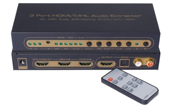 Switch 3x1 Port HDMI/MHL with Audio Extractor 4K ARC Audio EDID setting 5.1CH/ADV/2CH switcher 3x11.4v 3 in 1 out hdmi switcher-0