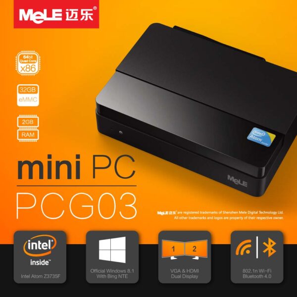 Mini PC MeLE PCG03 Quad Core HTPC Atom Z3735F 2GB RAM 1080P HDMI 1.4 VGA LAN WiFi Bluetooth Windows 10-0
