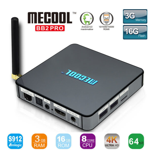 Smart TV Box BB2 PRO Android 6.0 Amlogic S912 DDR4 3GB / 16G KODI 17,0 VP9 Dual Band WiFi 1000M LAN H.265 3G 4K UHD-0