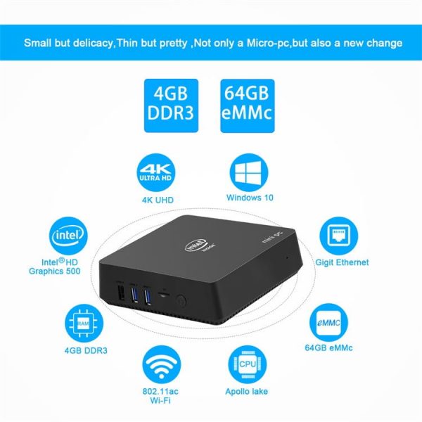 AK5 Apollo Lake Celeron 4gb 64 gb With dual HD port support dual screen display portable Mini PC-8407
