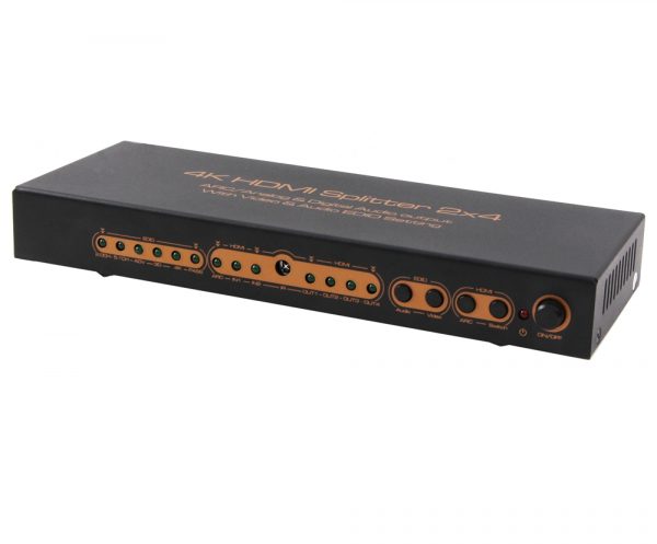 HDMi splitter matrix switch 2X4 with audio extractor Toslink RCA R/L ARC UHD-8475