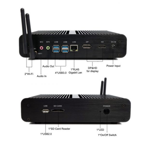 Industrial fanless mini PC Nettop Computer HTPC V7 i7-7500U DDR4 mSATA HDMI VGA-9173